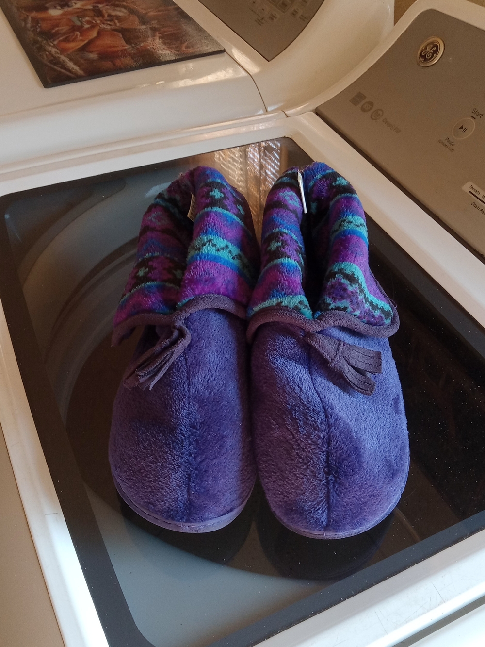 Muk Luks Purple Plush Slip-On Slippers with Patterned Cuff Size M